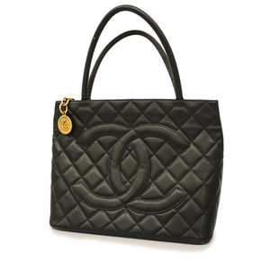 Chanel Tote Caviar Skin Shoulder Bag Black Gold